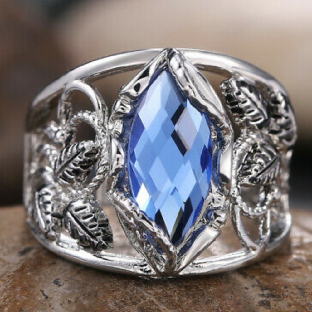 NEW 925  Silver Marquise Cut Blue/Stone Ring - Picture 14 of 14